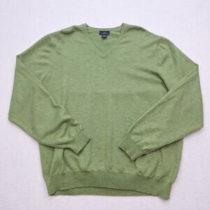 Brooks Brothers 346 Sweater Mens XL Green‎ Merino Wool Blend V Neck Long Sleeve